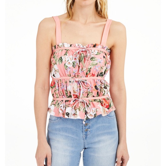 INC Ruched Floral Tie Tank Top Size M - Picture 1 of 3